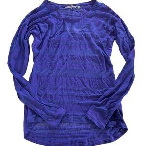 Athleta Top Women X Small Purple Shiva Sheer Striped‎ Crew Neck Tee